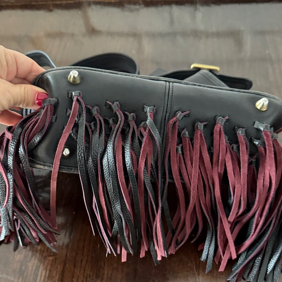 Coach Barneys Stewardess Bag Fringe Black with Black Burgundy Fringe - Picture 7 of 13